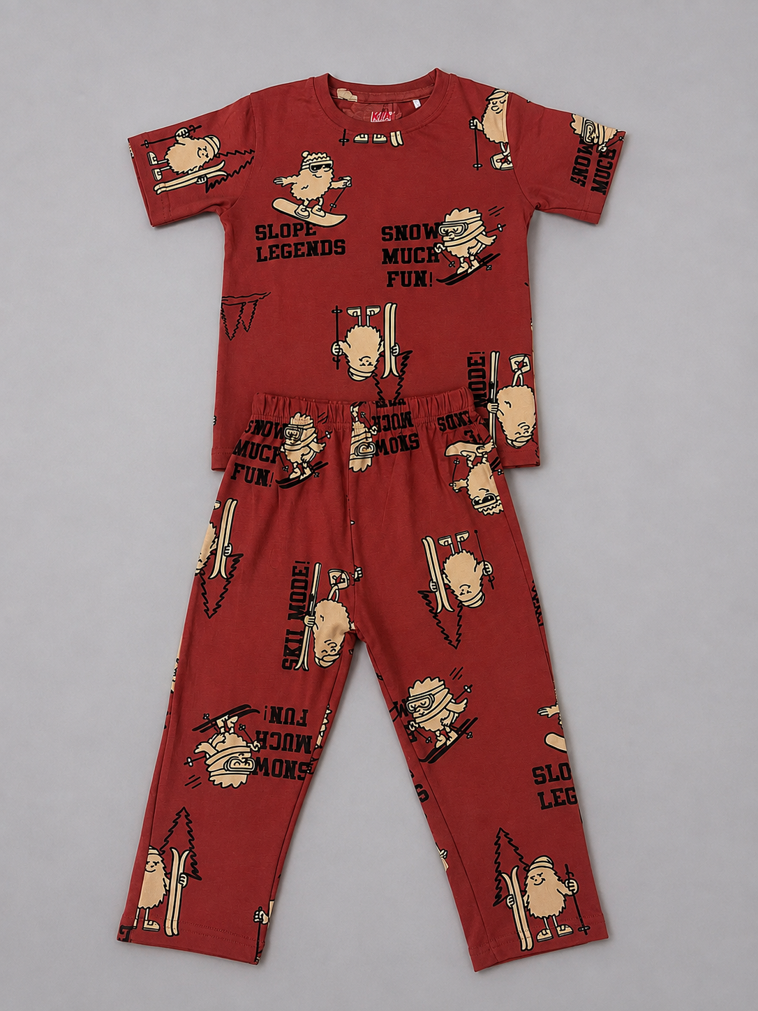 Maroon Snow Skiing Pyjama Set (Unisex)