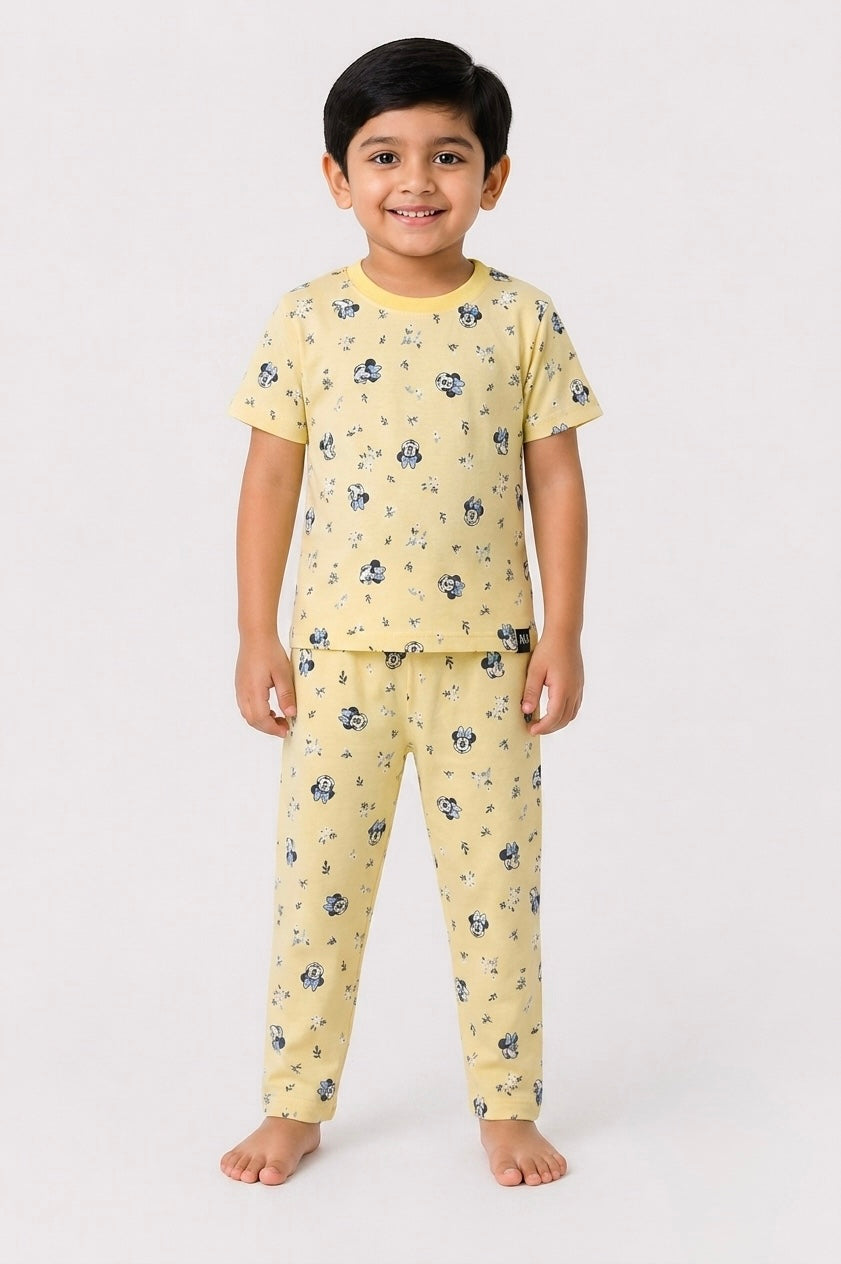 Pastel Yellow Minnie Floral Pyjama Set (Unisex)