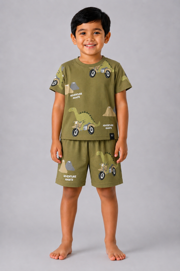 Olive Biker Dino Coord Set
