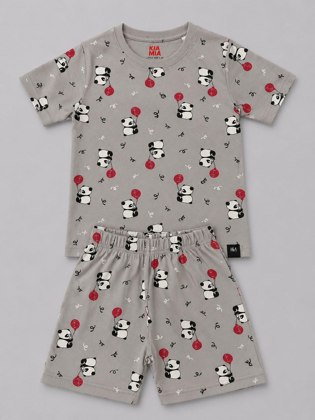 Grey Red Balloon Panda Coord Set (Unisex)
