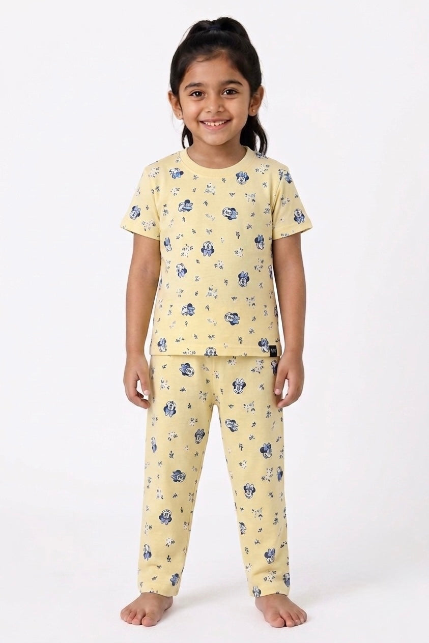 Pastel Yellow Minnie Floral Pyjama Set (Unisex)