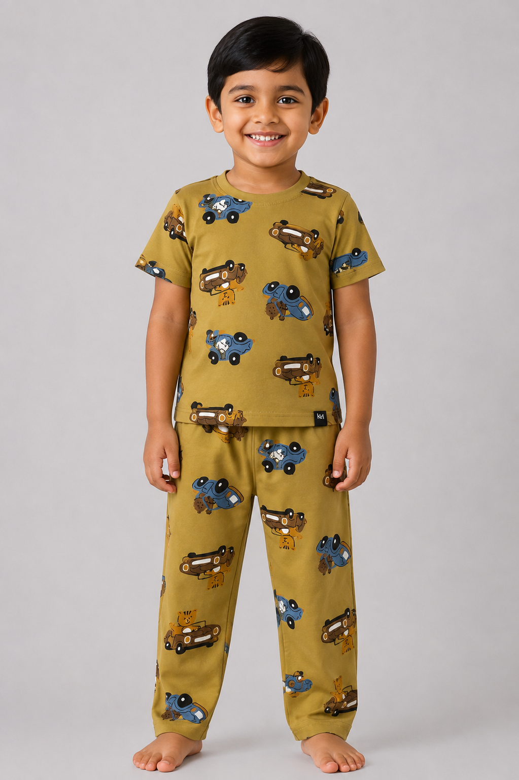 Mustard Yellow Bear & Car Pyjama Set (Unisex)