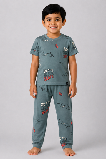 Steel Blue Skate Board Pyjama Set (Unisex)