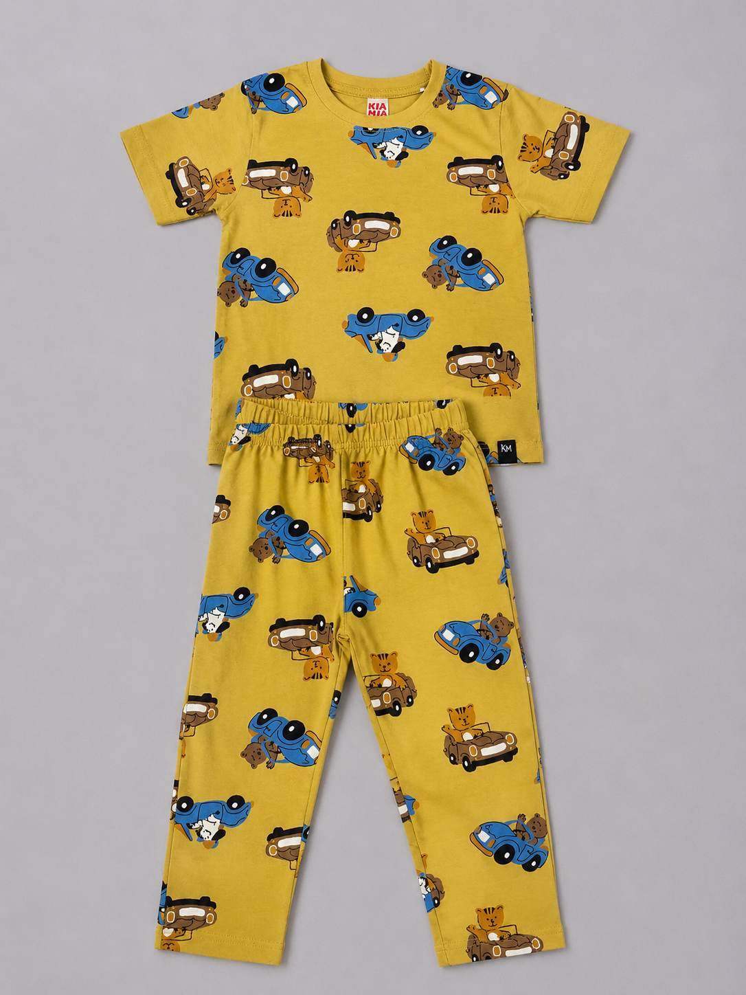 Mustard Yellow Bear & Car Pyjama Set (Unisex)