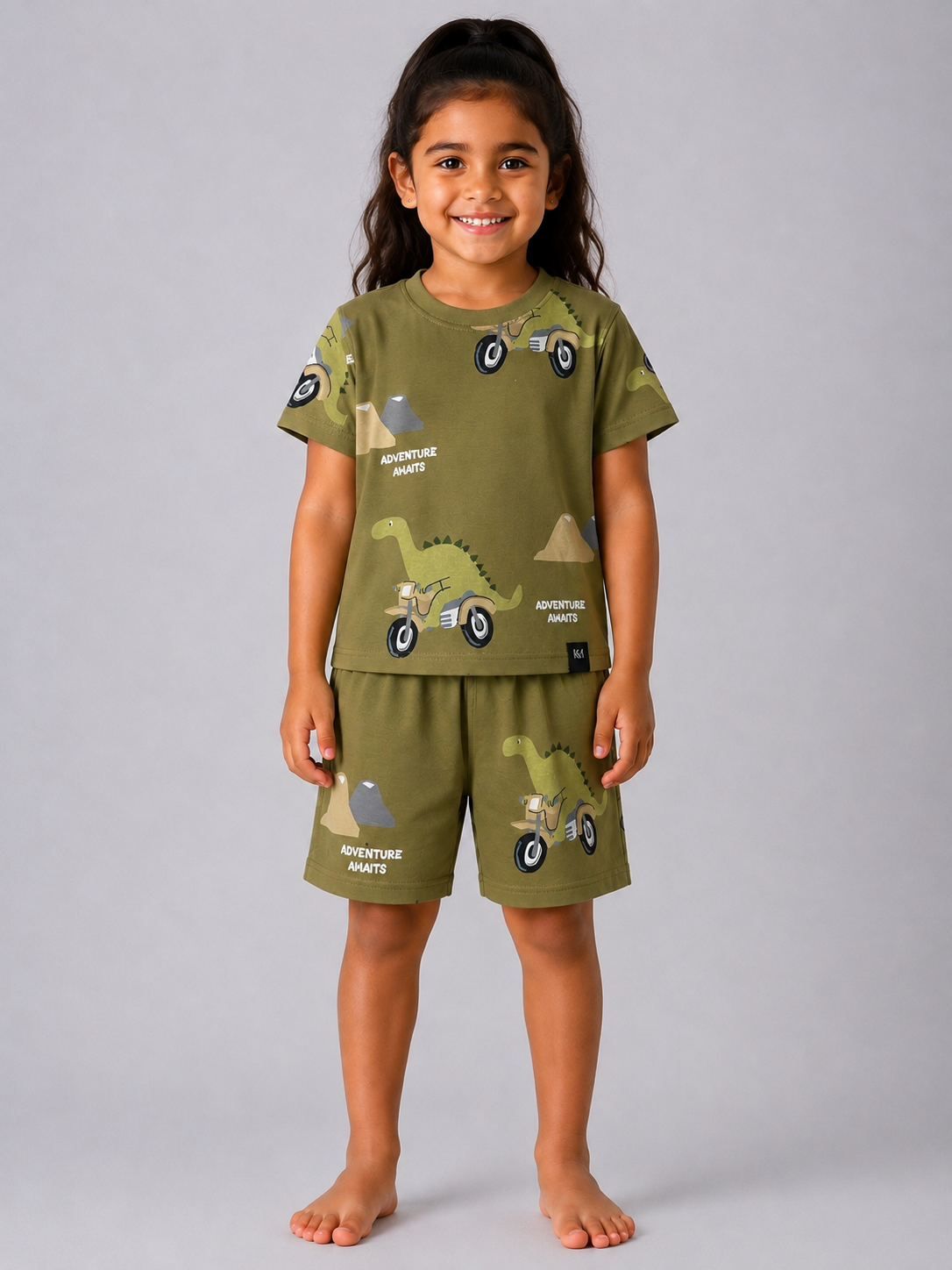 Olive Biker Dino Coord Set