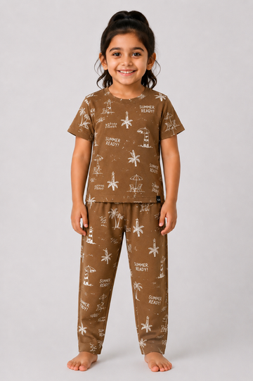 Toffee Brown Summer Vacation Pyjama Set (Unisex)