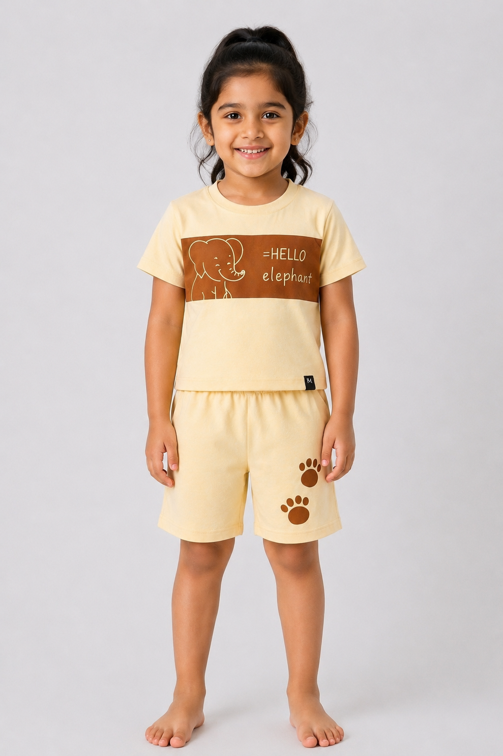 Cream Elephant Shorts Set (Unisex)