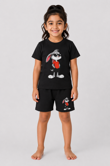 Black Cool Bunny Shorts Set (Unisex)