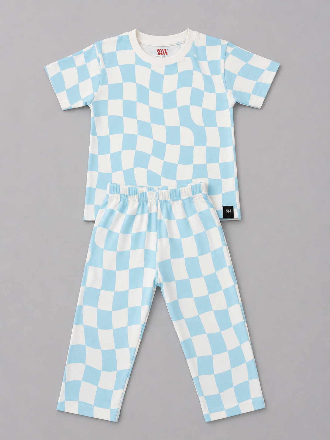 Pastel Blue Wavy Check Pyjama Set (Unisex)