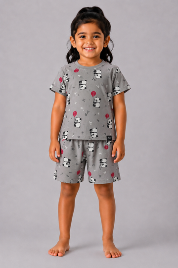 Grey Red Balloon Panda Coord Set (Unisex)