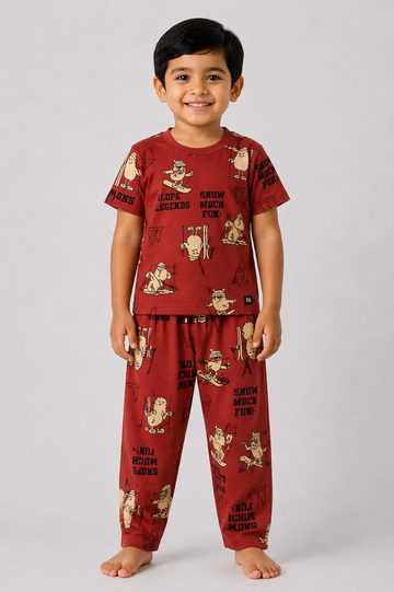 Maroon Snow Skiing Pyjama Set (Unisex)