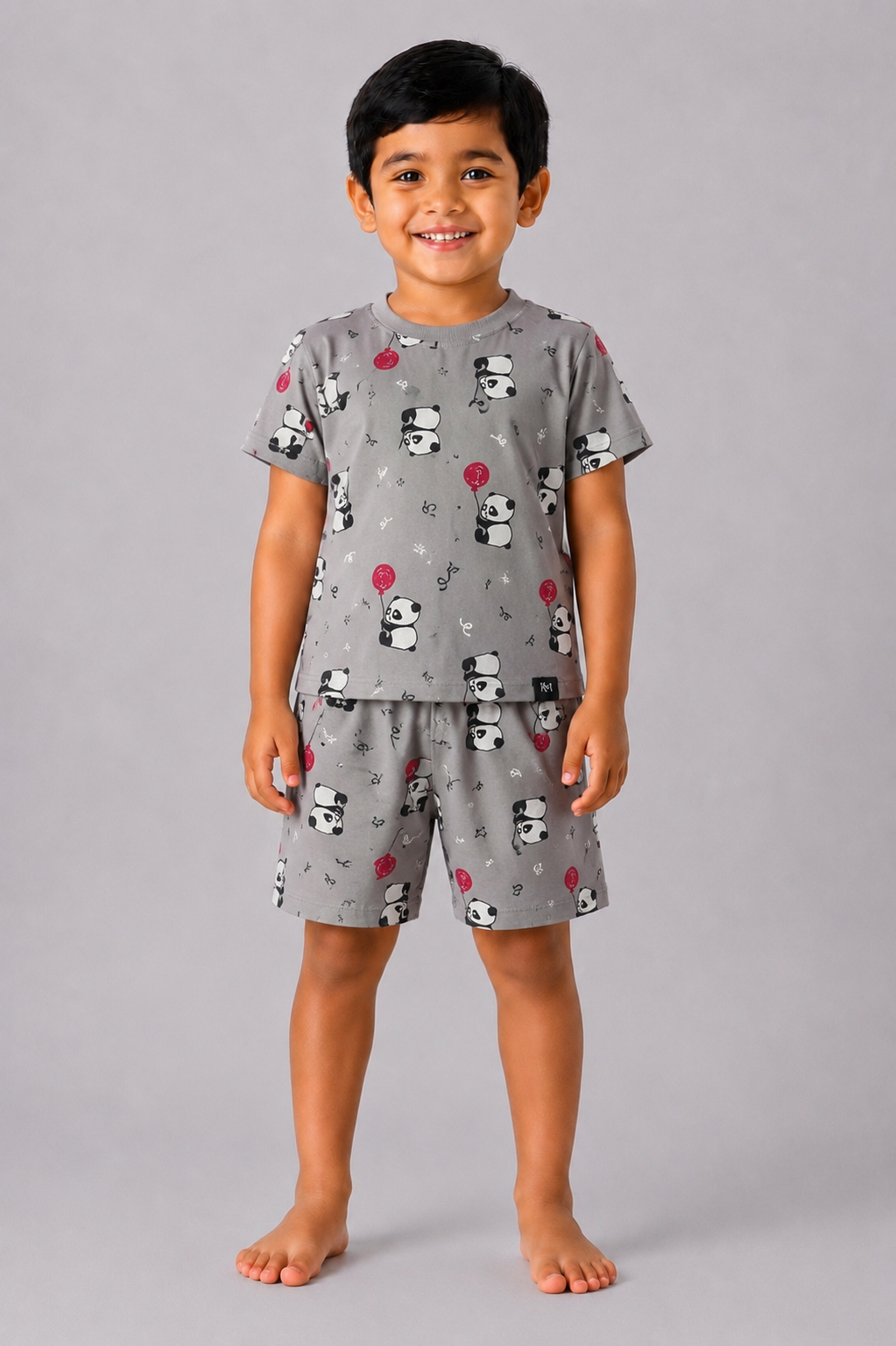 Grey Red Balloon Panda Coord Set (Unisex)