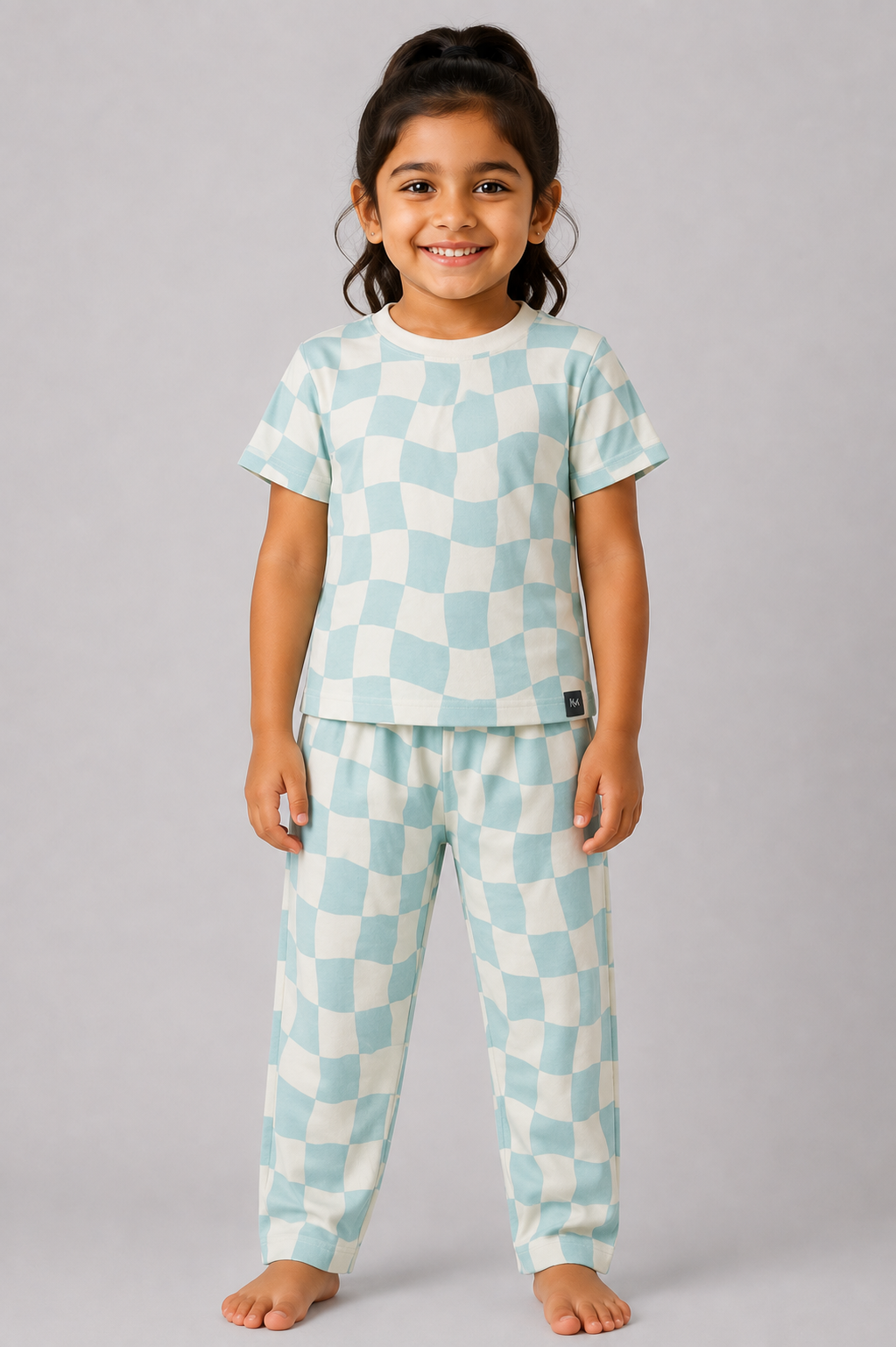 Pastel Blue Wavy Check Pyjama Set (Unisex)