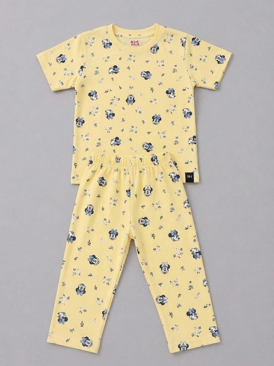 Pastel Yellow Minnie Floral Pyjama Set (Unisex)