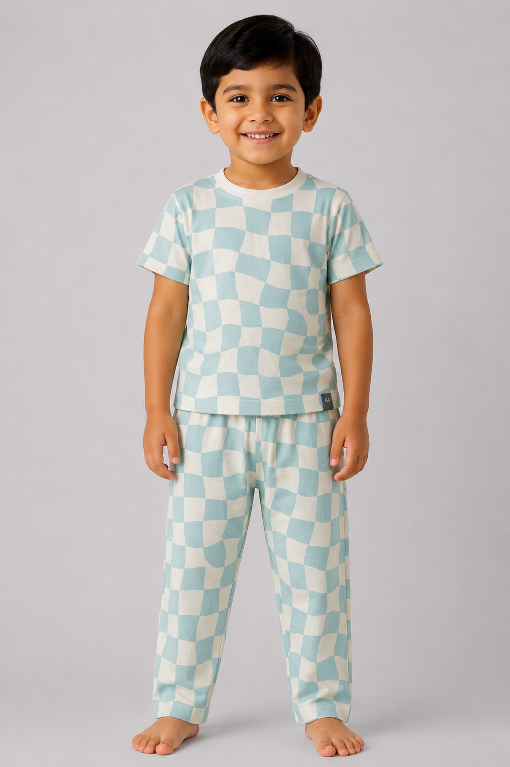 Pastel Blue Wavy Check Pyjama Set (Unisex)