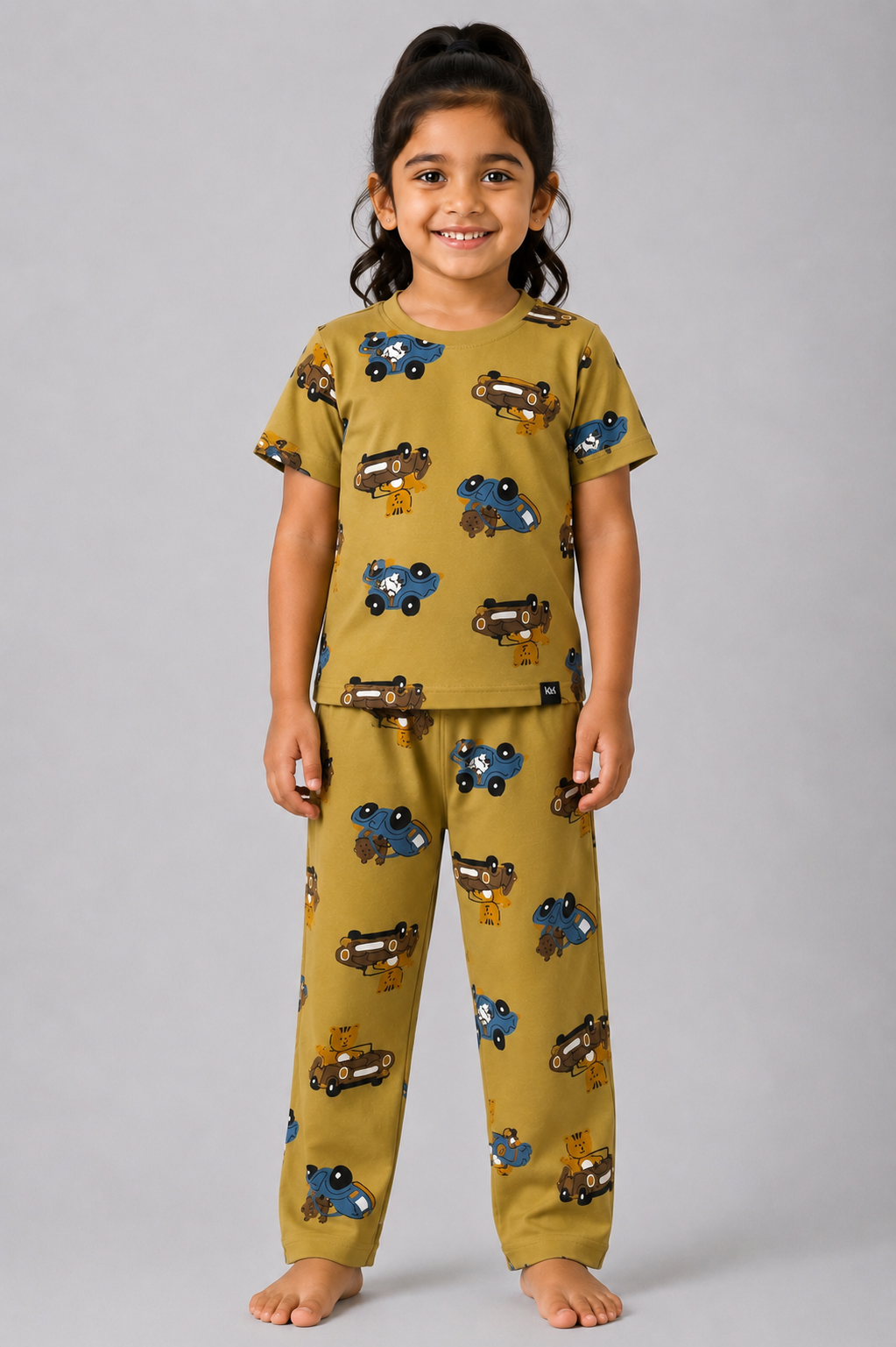 Mustard Yellow Bear & Car Pyjama Set (Unisex)