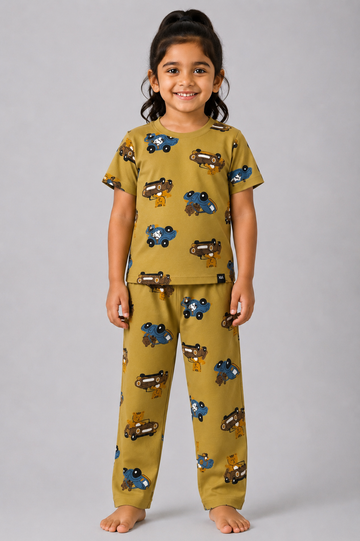 Mustard Yellow Bear & Car Pyjama Set (Unisex)
