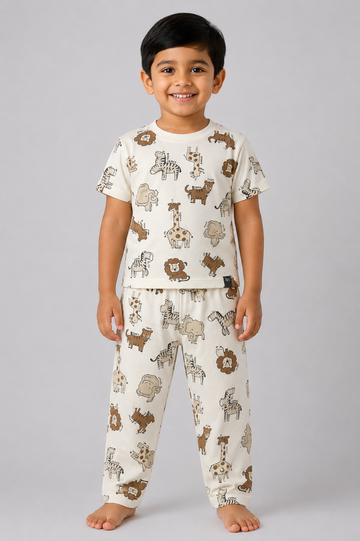 Off-White Mixed Animals Pyjama Set (Unisex)