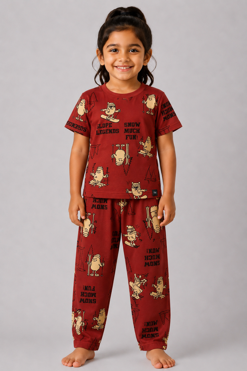 Maroon Snow Skiing Pyjama Set (Unisex)