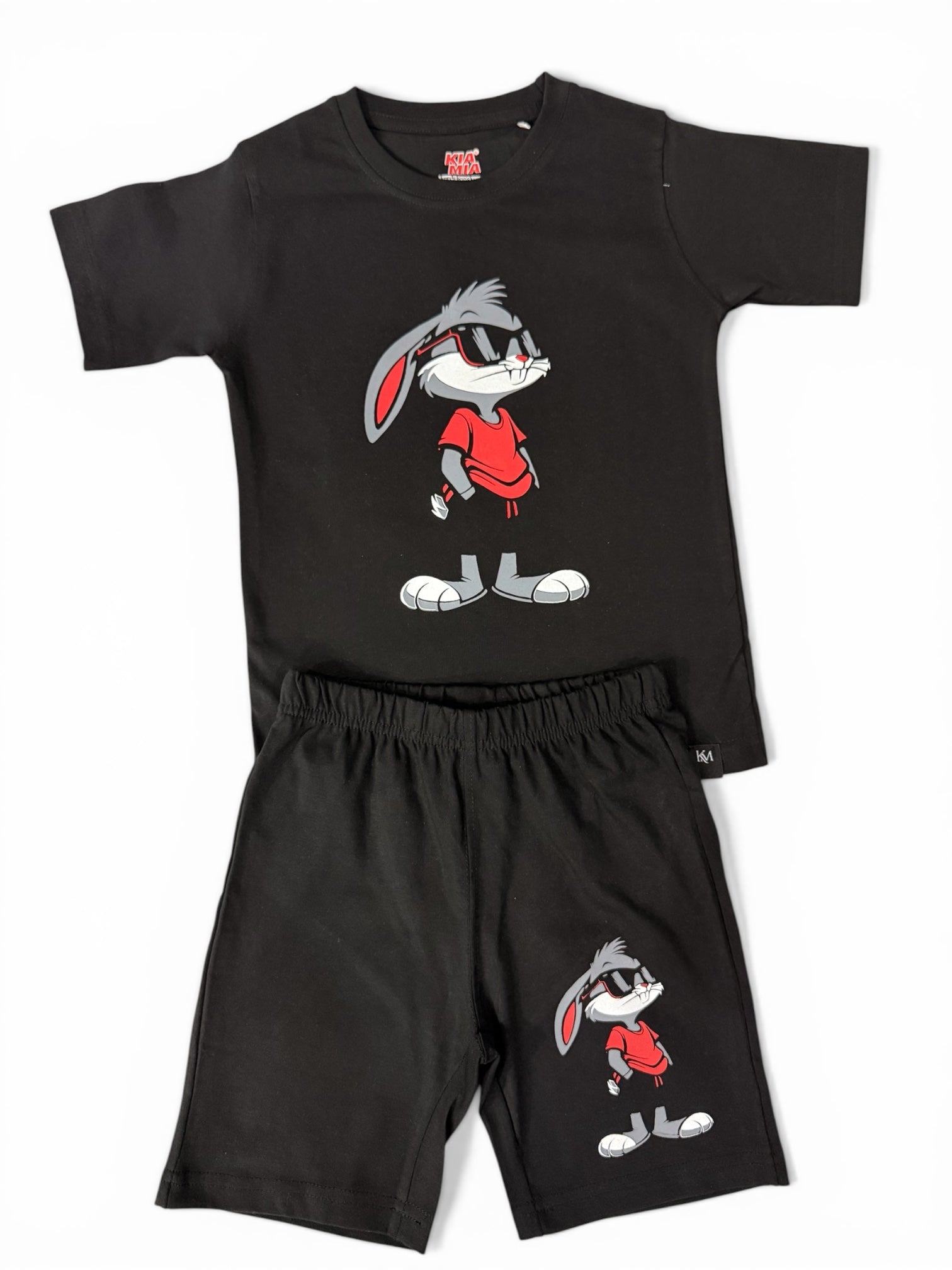 Black Cool Bunny Shorts Set (Unisex)