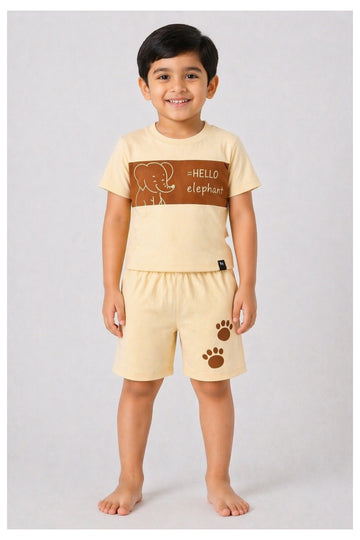 Cream Elephant Shorts Set (Unisex)