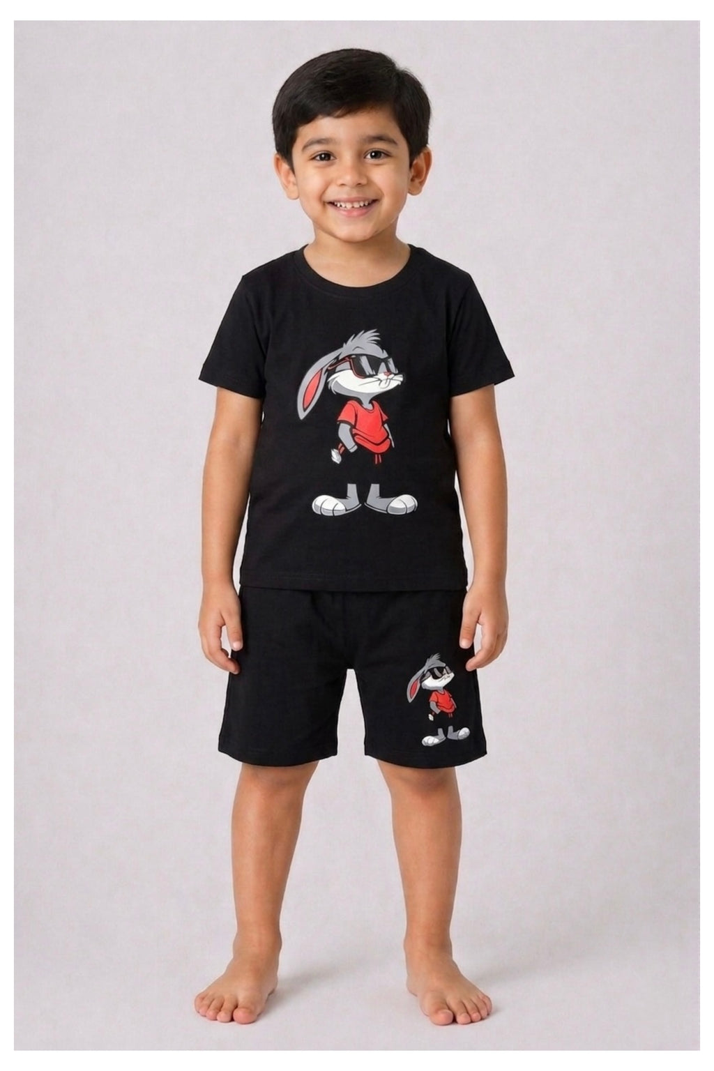 Black Cool Bunny Shorts Set (Unisex)