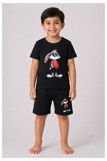 Black Cool Bunny Shorts Set (Unisex)